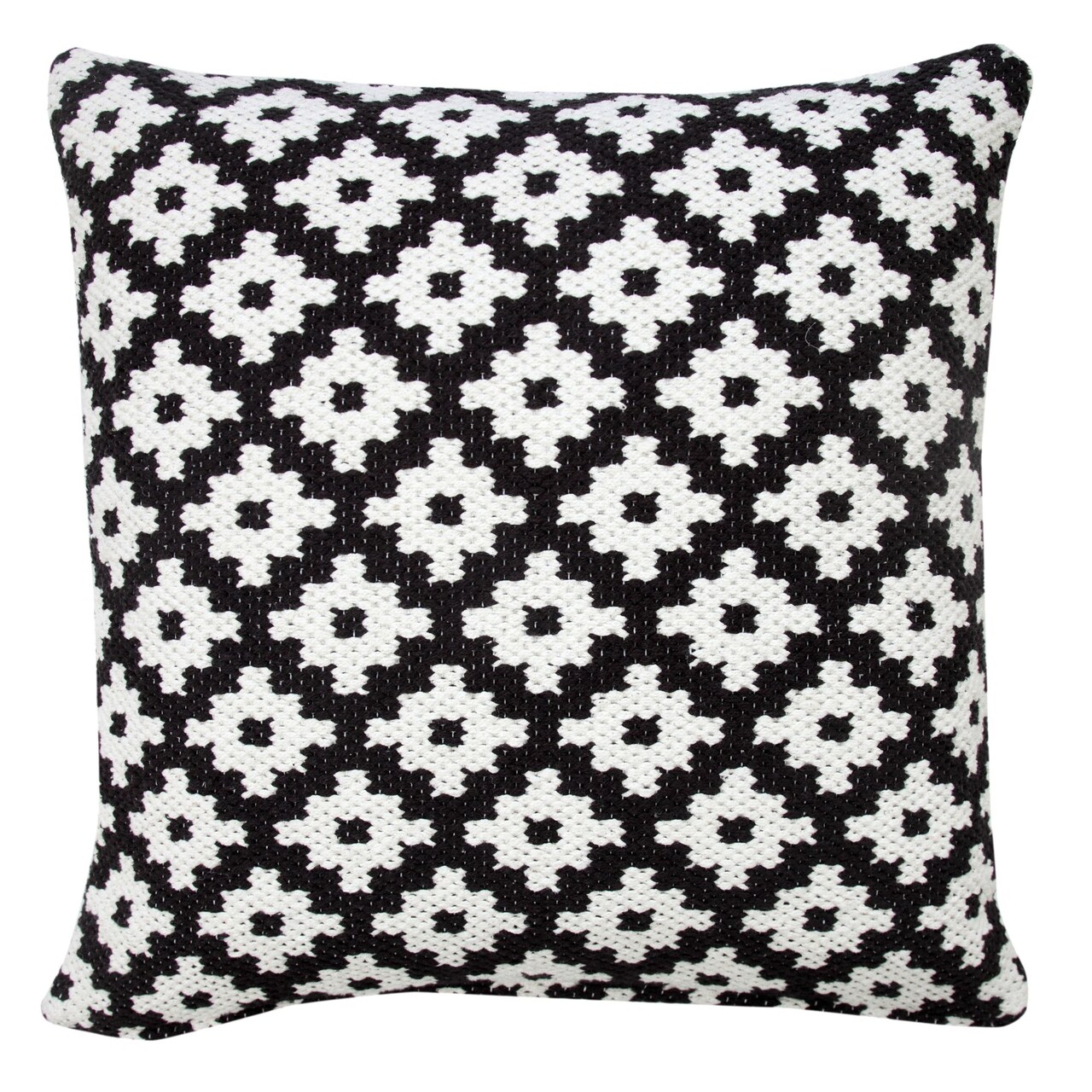 Laddha Home Designs 20" Black and White Swiss Sun Geometric Square Throw Pillow